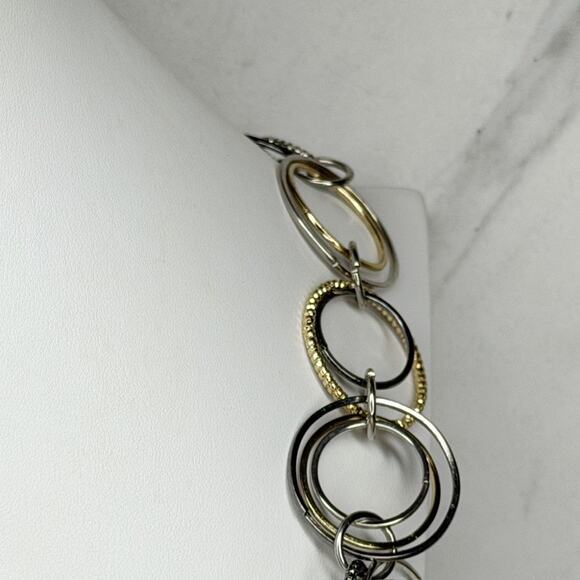 Jennifer Lopez Chunky Silver Gold Circle Chain Link Statement Necklace ✨ - Picture 12 of 13